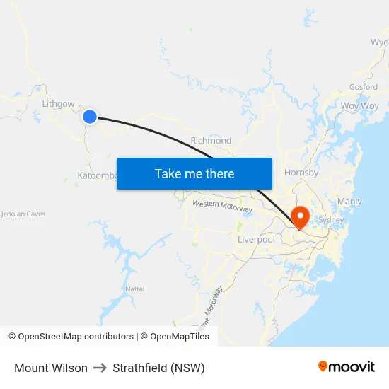 Mount Wilson to Strathfield (NSW) map