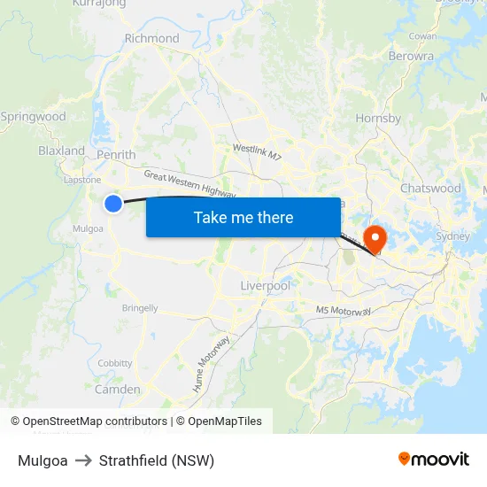 Mulgoa to Strathfield (NSW) map