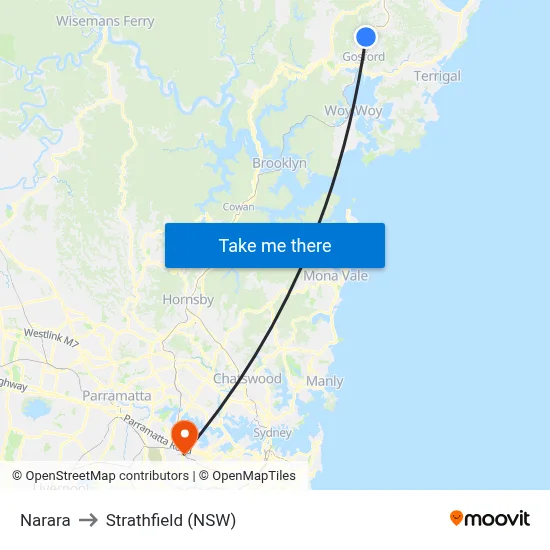 Narara to Strathfield (NSW) map