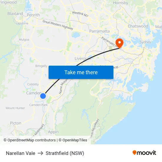 Narellan Vale to Strathfield (NSW) map