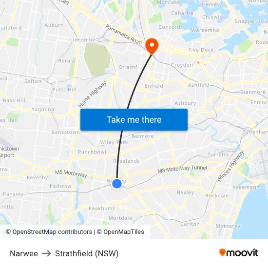 Narwee to Strathfield (NSW) map