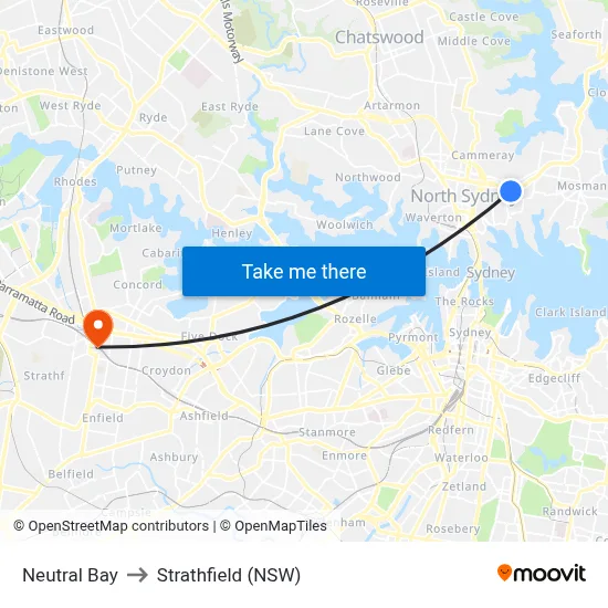 Neutral Bay to Strathfield (NSW) map