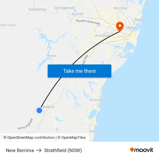 New Berrima to Strathfield (NSW) map