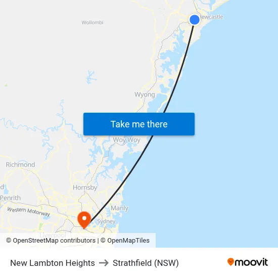 New Lambton Heights to Strathfield (NSW) map