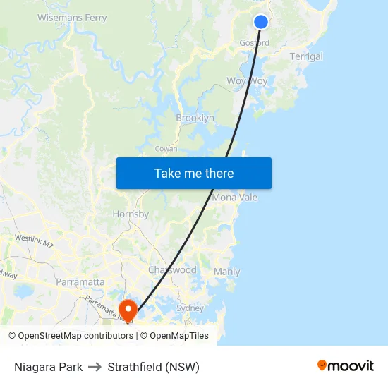 Niagara Park to Strathfield (NSW) map