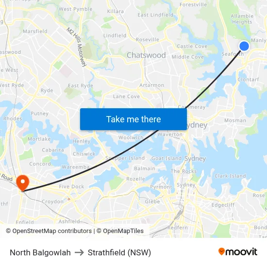 North Balgowlah to Strathfield (NSW) map