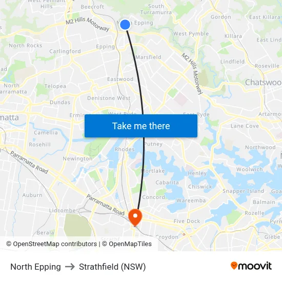 North Epping to Strathfield (NSW) map