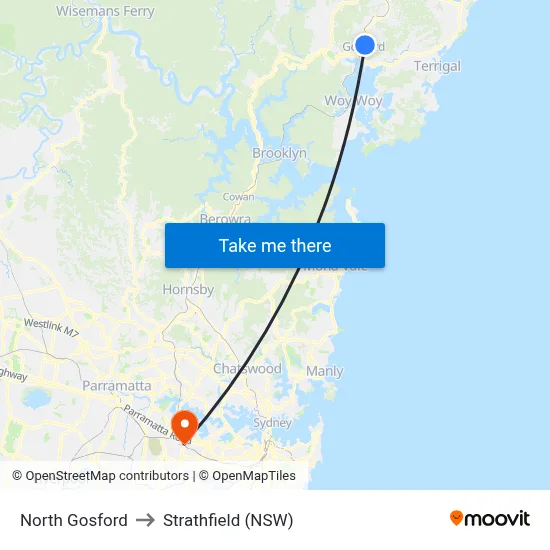 North Gosford to Strathfield (NSW) map