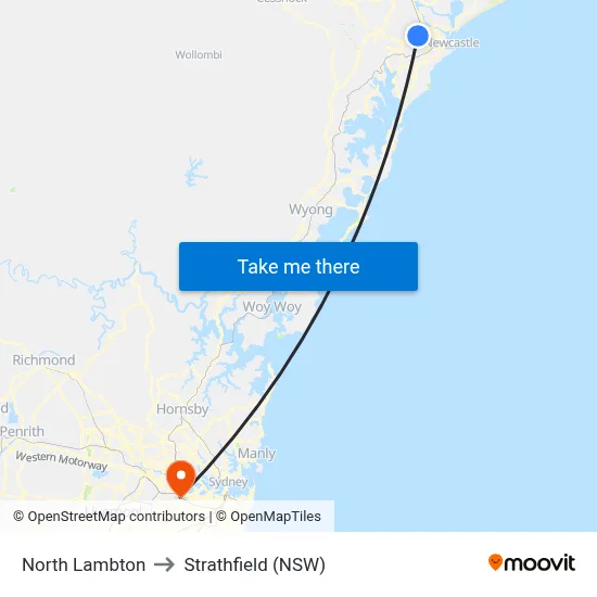 North Lambton to Strathfield (NSW) map