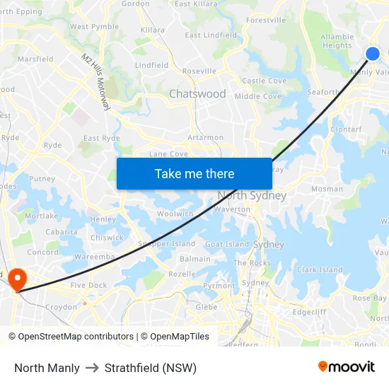 North Manly to Strathfield (NSW) map