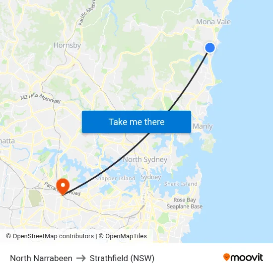 North Narrabeen to Strathfield (NSW) map