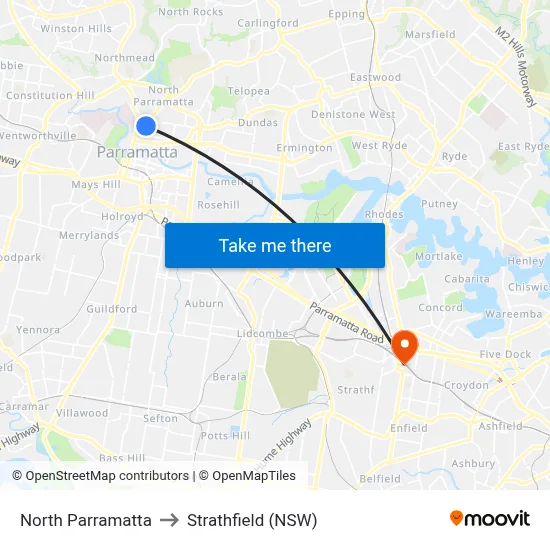 North Parramatta to Strathfield (NSW) map