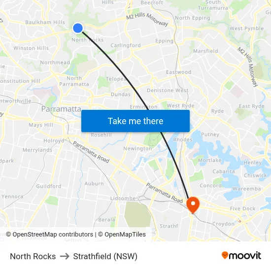 North Rocks to Strathfield (NSW) map