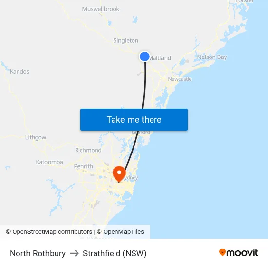 North Rothbury to Strathfield (NSW) map