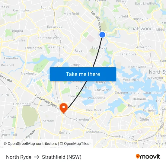 North Ryde to Strathfield (NSW) map