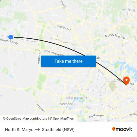 North St Marys to Strathfield (NSW) map