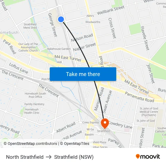 North Strathfield to Strathfield (NSW) map