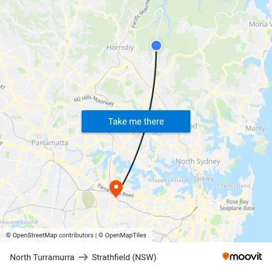 North Turramurra to Strathfield (NSW) map