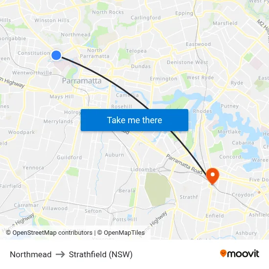 Northmead to Strathfield (NSW) map