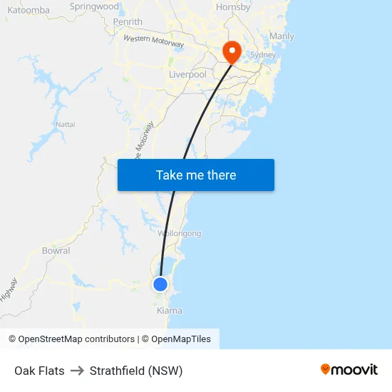 Oak Flats to Strathfield (NSW) map