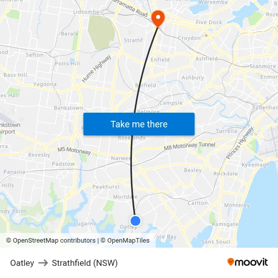 Oatley to Strathfield (NSW) map