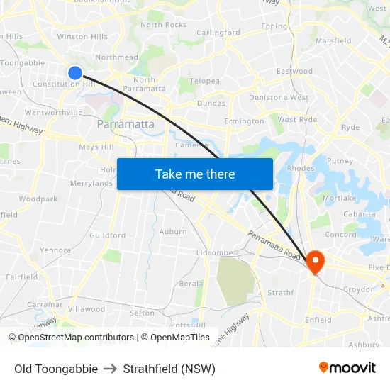 Old Toongabbie to Strathfield (NSW) map