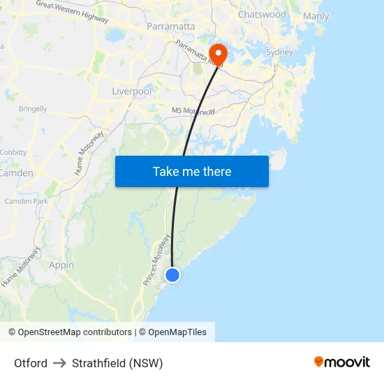 Otford to Strathfield (NSW) map