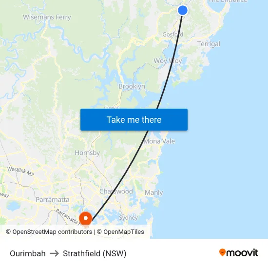 Ourimbah to Strathfield (NSW) map