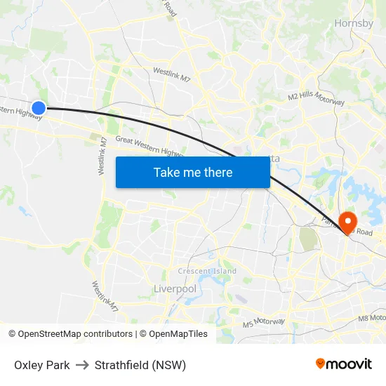 Oxley Park to Strathfield (NSW) map