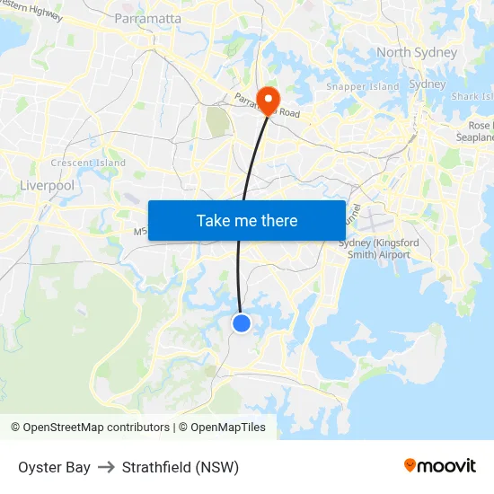 Oyster Bay to Strathfield (NSW) map