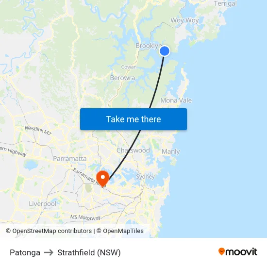 Patonga to Strathfield (NSW) map