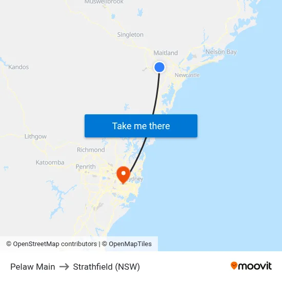 Pelaw Main to Strathfield (NSW) map