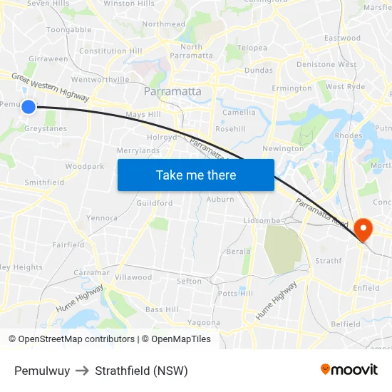 Pemulwuy to Strathfield (NSW) map