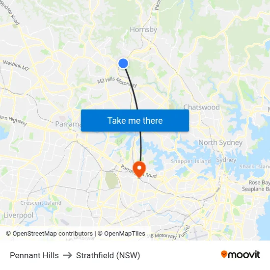 Pennant Hills to Strathfield (NSW) map