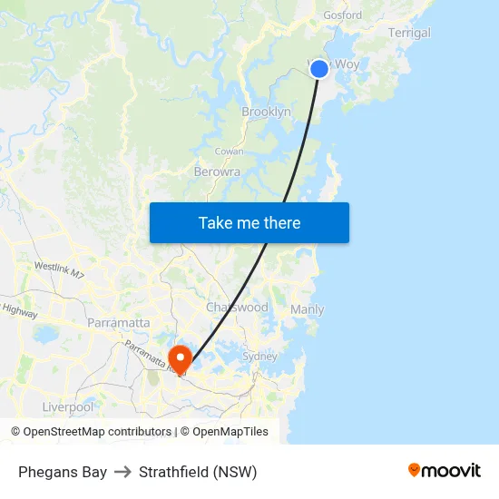 Phegans Bay to Strathfield (NSW) map