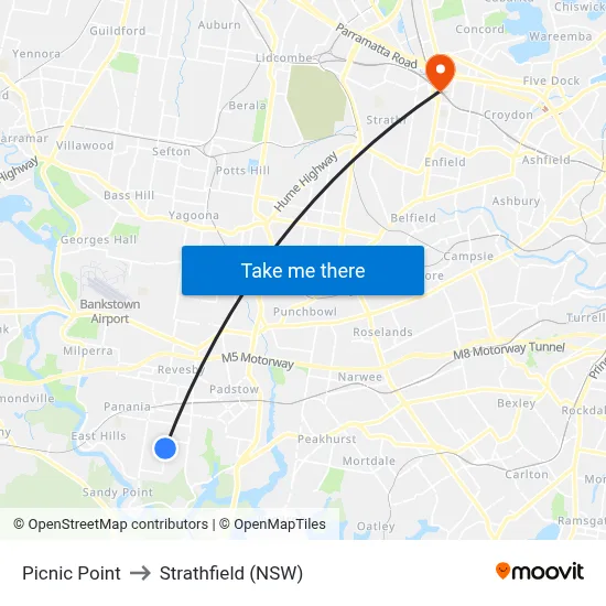 Picnic Point to Strathfield (NSW) map
