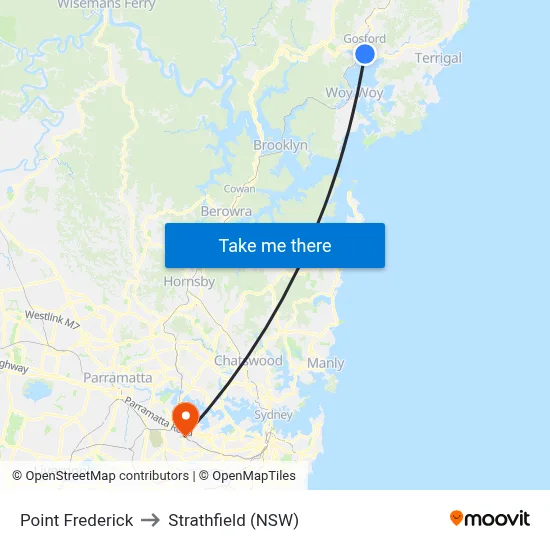 Point Frederick to Strathfield (NSW) map