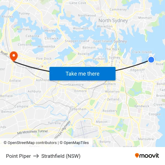 Point Piper to Strathfield (NSW) map