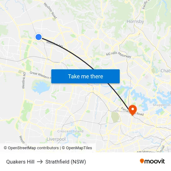 Quakers Hill to Strathfield (NSW) map