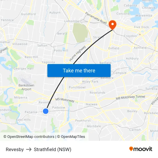 Revesby to Strathfield (NSW) map