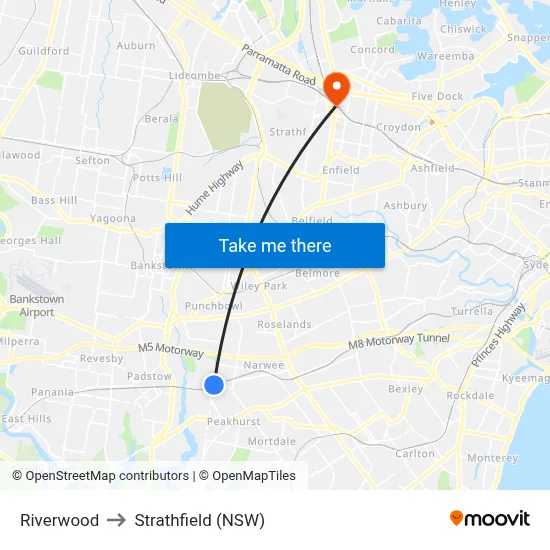 Riverwood to Strathfield (NSW) map