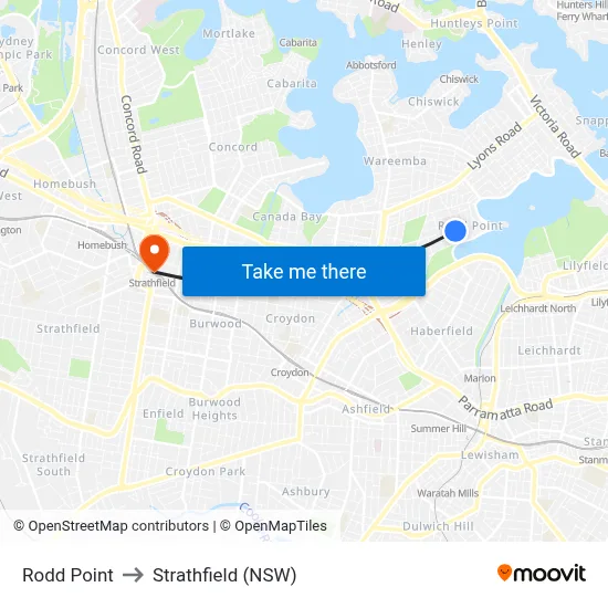 Rodd Point to Strathfield (NSW) map