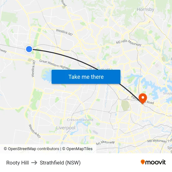 Rooty Hill to Strathfield (NSW) map