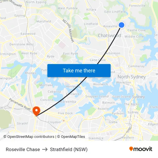 Roseville Chase to Strathfield (NSW) map