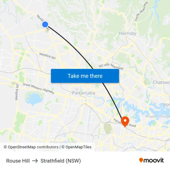 Rouse Hill to Strathfield (NSW) map