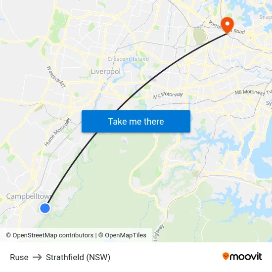 Ruse to Strathfield (NSW) map