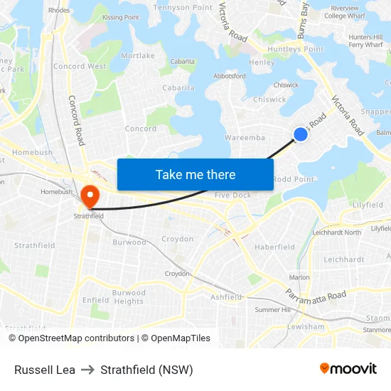 Russell Lea to Strathfield (NSW) map