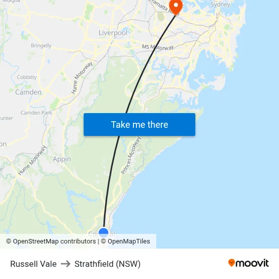 Russell Vale to Strathfield (NSW) map