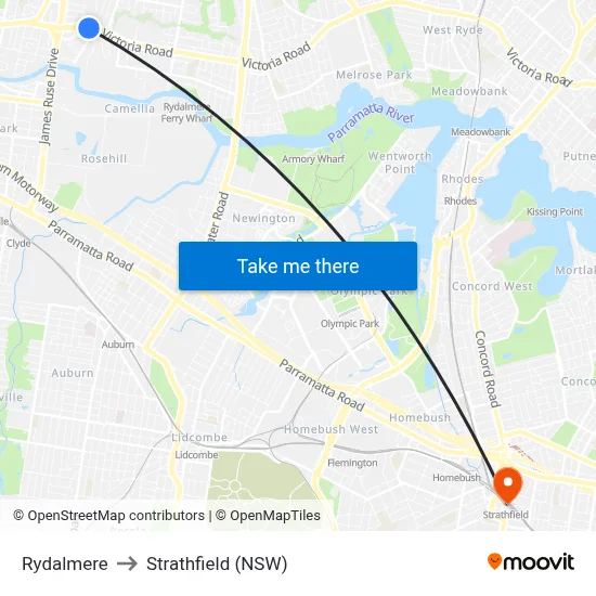 Rydalmere to Strathfield (NSW) map
