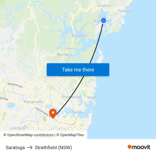 Saratoga to Strathfield (NSW) map